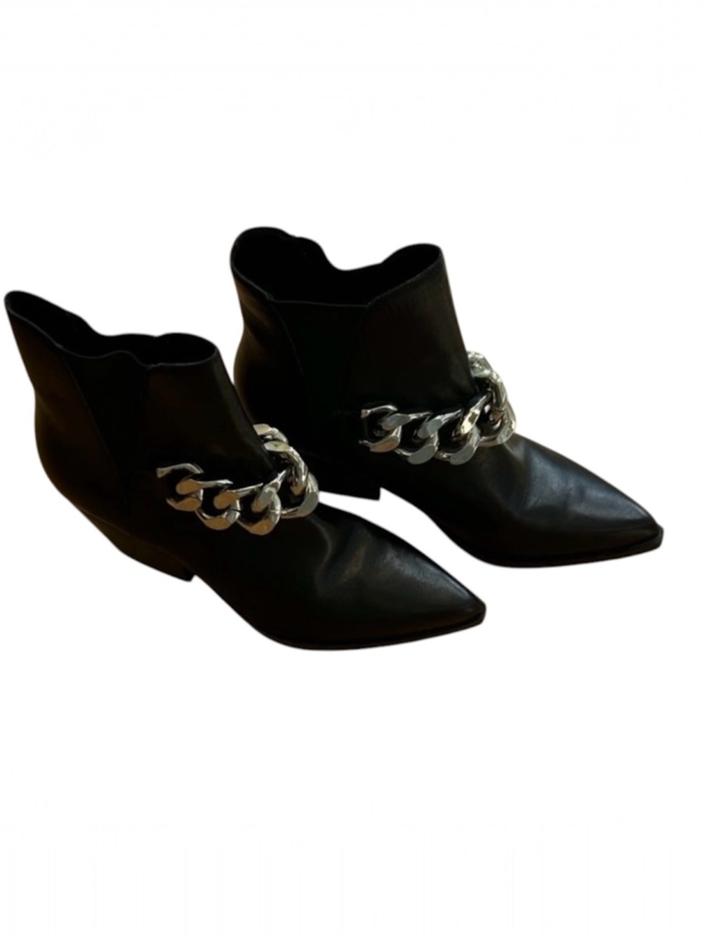 Marc Fisher Henly Black Leather Boots Booties 6M Western Ankle Pointed Toe Chain